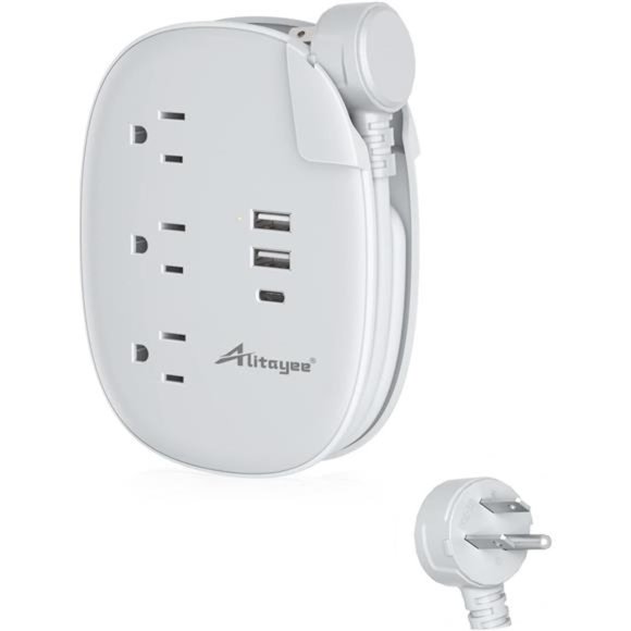 USB C Portable Travel Power Strip with 3Outlets 3USB Ports Fast Charge,USB